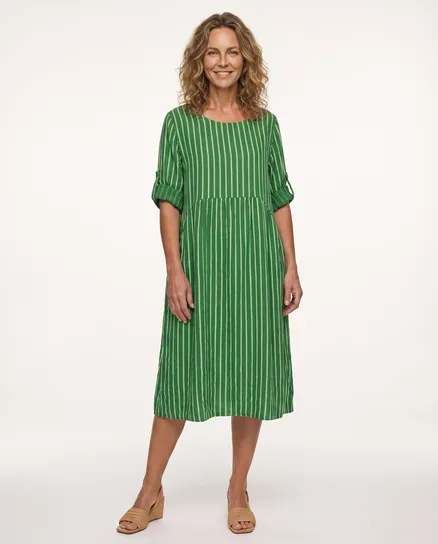 Leinenkleid mit Streifen in gr�n von Puro Lino