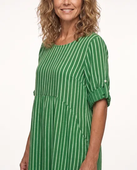 Leinenkleid mit Streifen in gr�n von Puro Lino