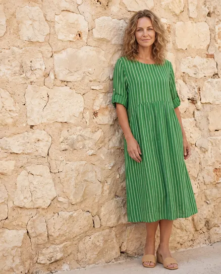 Leinenkleid mit Streifen in gr�n von Puro Lino