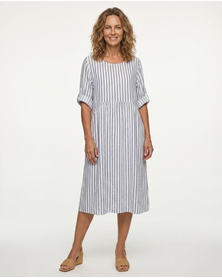 Leinenkleid mit Streifen in wei� von Puro Lino