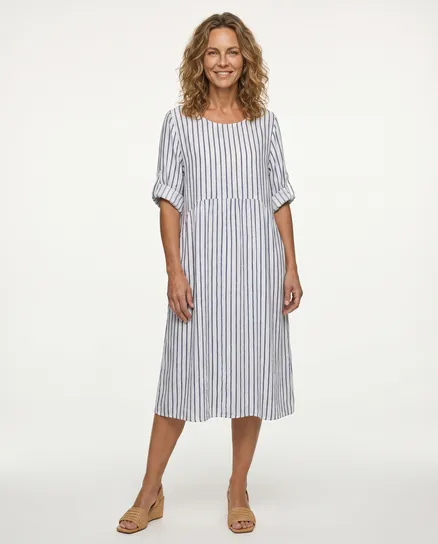 Leinenkleid mit Streifen in wei� von Puro Lino