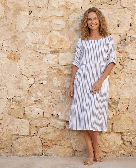 Leinenkleid mit Streifen in wei� von Puro Lino