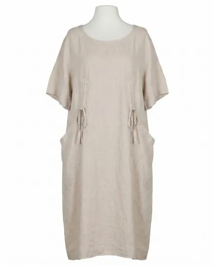 Leinenkleid mit Taschen in beige von Puro Lino