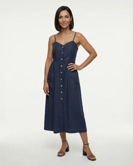 Leinenkleid mit Taschen in blau von Puro Lino