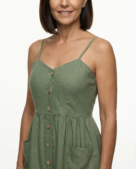 Leinenkleid mit Taschen in khaki von Puro Lino