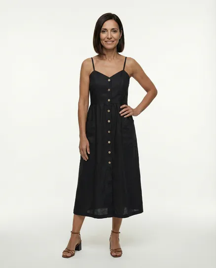 Leinenkleid mit Taschen in schwarz von Puro Lino