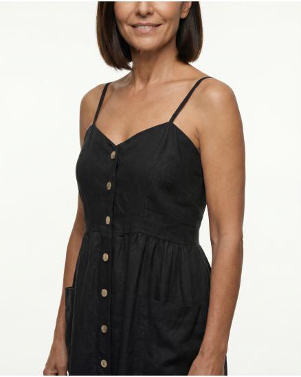 Leinenkleid mit Taschen in schwarz von Puro Lino