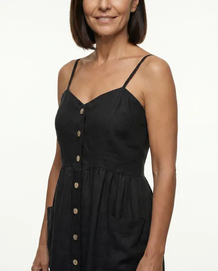Leinenkleid mit Taschen in schwarz von Puro Lino
