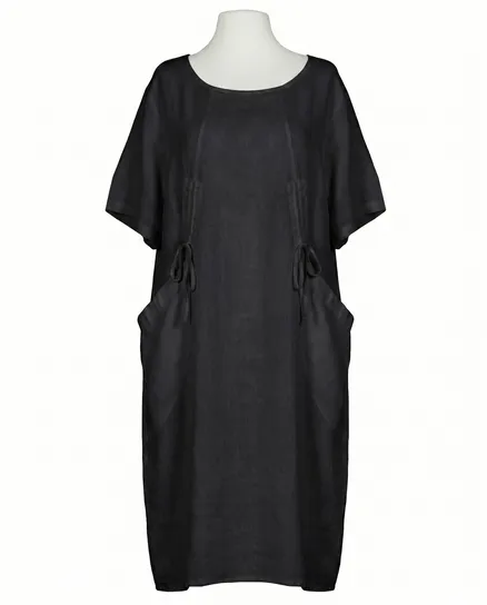 Leinenkleid mit Taschen in schwarz von Puro Lino