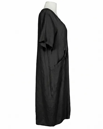 Leinenkleid mit Taschen in schwarz von Puro Lino