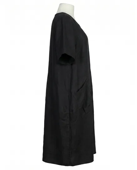 Leinenkleid mit Taschen in schwarz von Puro Lino