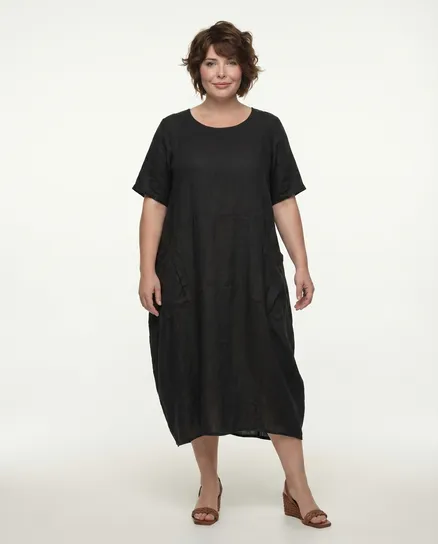 Leinenkleid mit Taschen in schwarz von Puro Lino