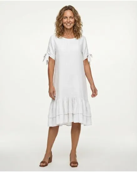 Leinenkleid mit Volant in wei� von Made in Italy