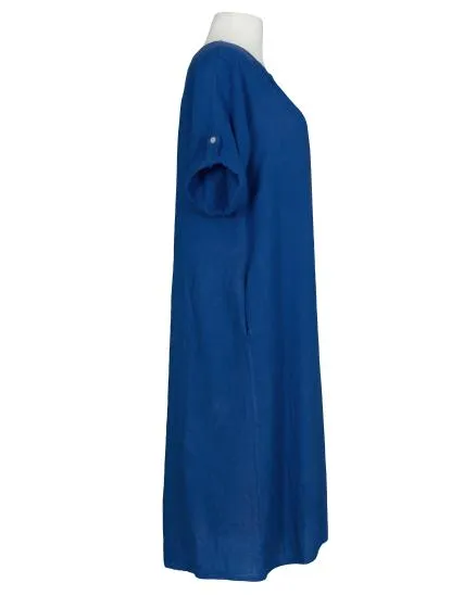 Leinenkleid mit Zierkn�pfe in k�nigsblau von Made in Italy