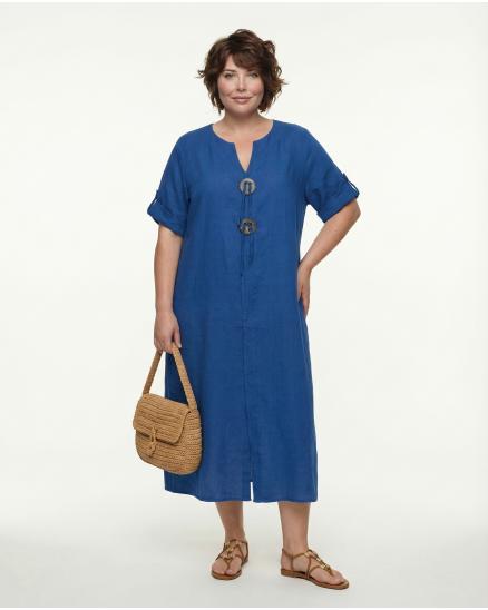 Leinenkleid mit Zierkn�pfe in k�nigsblau von Made in Italy