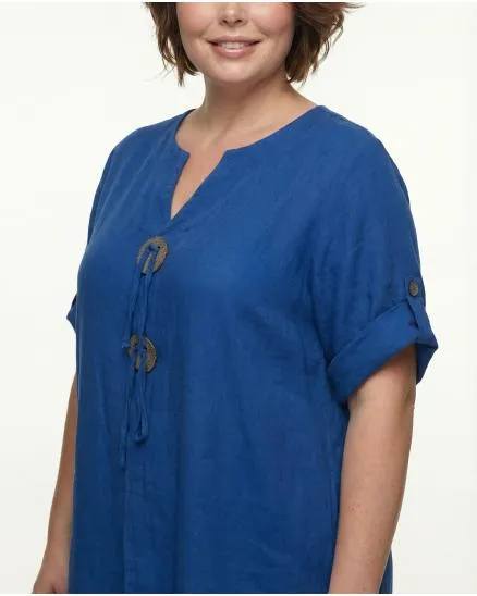 Leinenkleid mit Zierkn�pfe in k�nigsblau von Made in Italy
