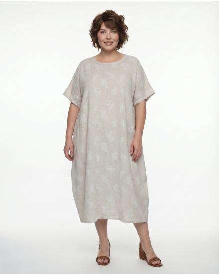 Leinenkleid Print in beige von Puro Lino