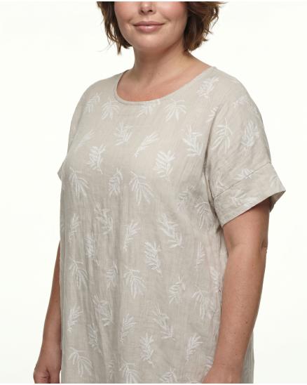 Leinenkleid Print in beige von Puro Lino