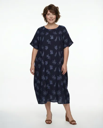 Leinenkleid Print in blau von Puro Lino