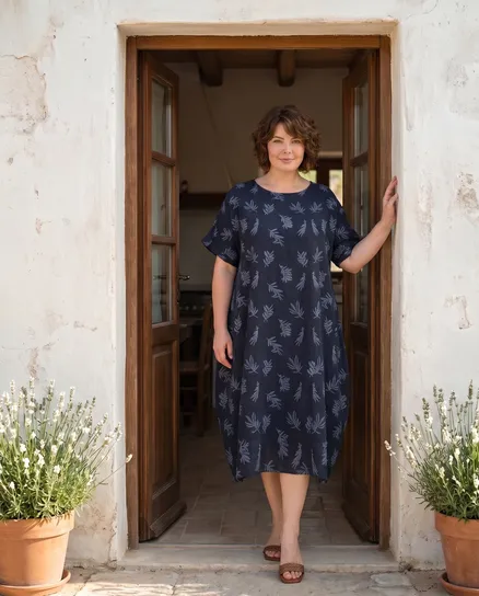 Leinenkleid Print in blau von Puro Lino