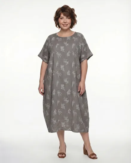 Leinenkleid Print in braun von Puro Lino