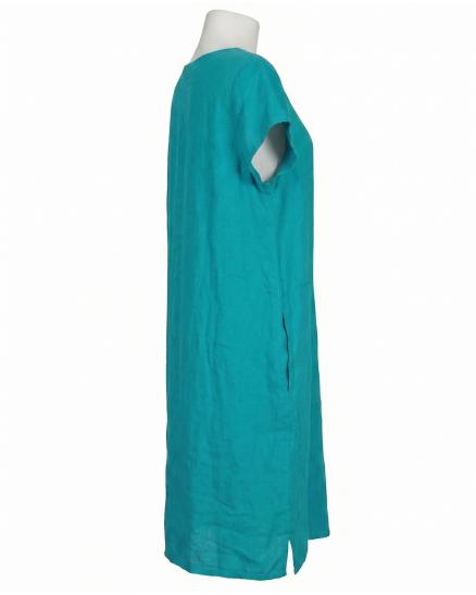 Leinenkleid Schlitzausschnitt  in petrol von Puro Lino