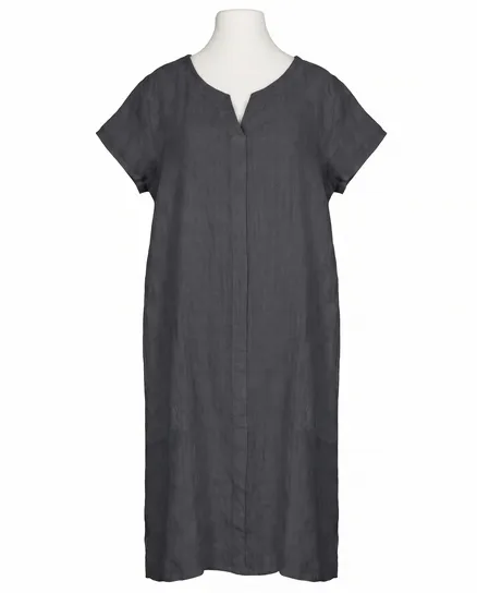 Leinenkleid Schlitzausschnitt in anthrazit von Puro Lino