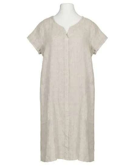 Leinenkleid Schlitzausschnitt in beige von Puro Lino