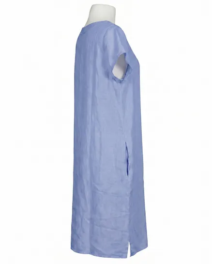 Leinenkleid Schlitzausschnitt in blau von Puro Lino