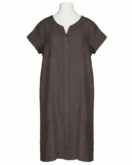 Leinenkleid Schlitzausschnitt in braun von Puro Lino