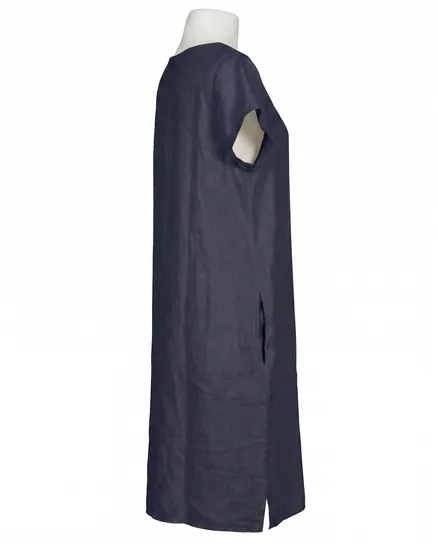Leinenkleid Schlitzausschnitt in dunkelblau von Puro Lino
