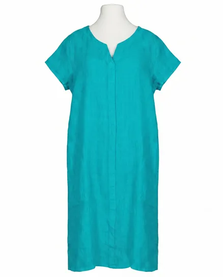 Leinenkleid Schlitzausschnitt in petrol von Puro Lino