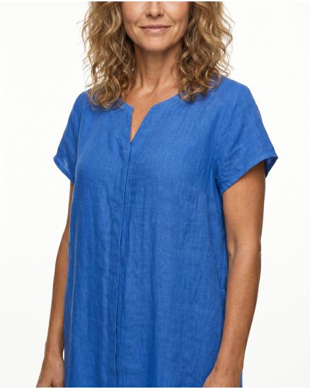 Leinenkleid Schlitzausschnitt in royalblau von Puro Lino