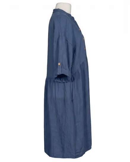 Leinenkleid Stehkragen in blau von Puro Lino