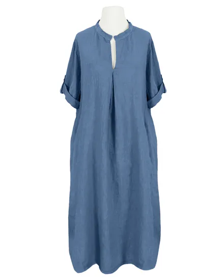 Leinenkleid Stehkragen in jeansblau von Puro Lino