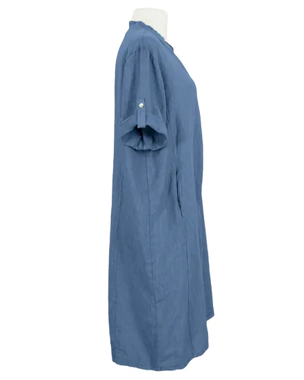 Leinenkleid Stehkragen in jeansblau von Puro Lino