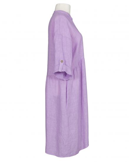 Leinenkleid Stehkragen in lila von Puro Lino