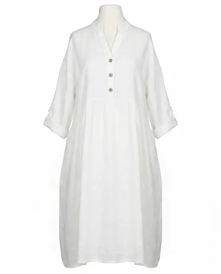 Leinenkleid Stehkragen in wei� von Puro Lino