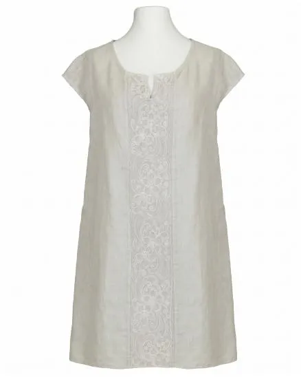 Leinenkleid Stickerei in beige von Puro Lino