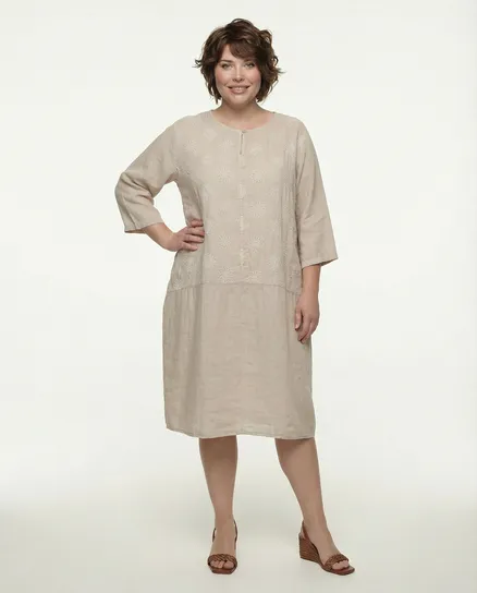 Leinenkleid Stickerei in rosa von Nana Ricci