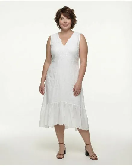 Leinenkleid Stickerei in wei� von Diana