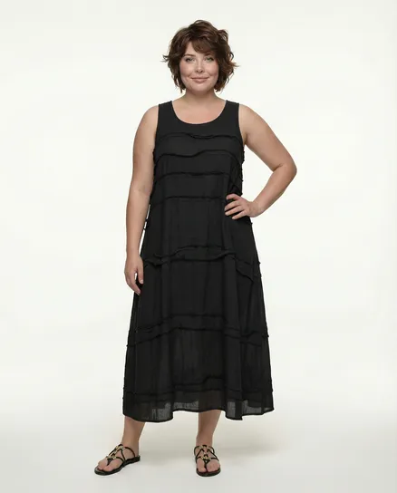 Leinenkleid Stufenoptik in schwarz von Puro Lino