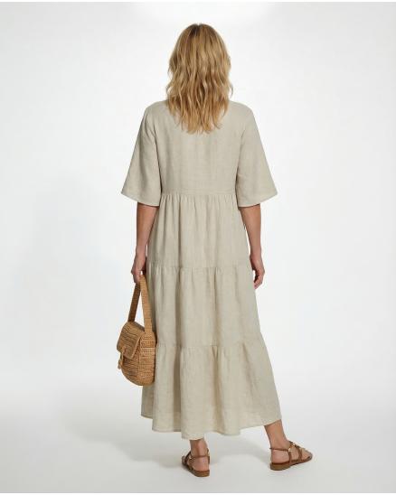 Leinenkleid V-Ausschnitt in beige von Puro Lino