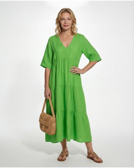 Leinenkleid V-Ausschnitt in gr�n von Puro Lino