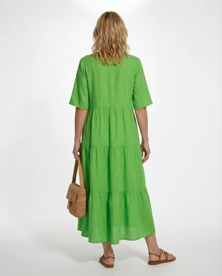 Leinenkleid V-Ausschnitt in gr�n von Puro Lino