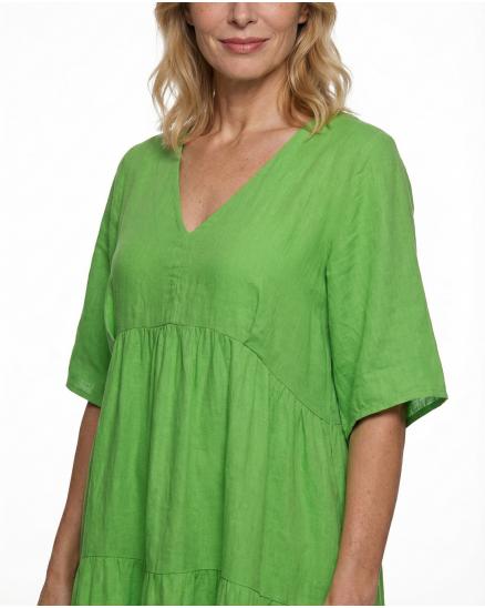 Leinenkleid V-Ausschnitt in gr�n von Puro Lino