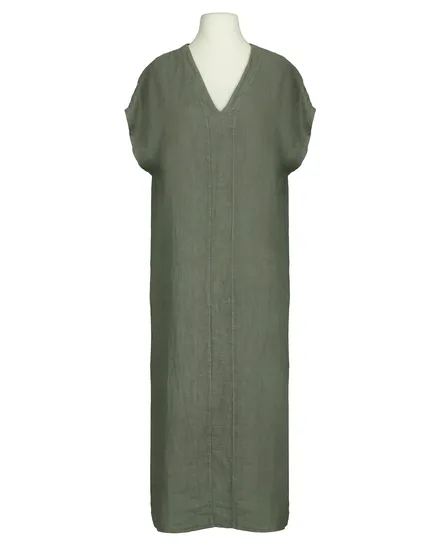 Leinenkleid V-Ausschnitt in khaki von Puro Lino