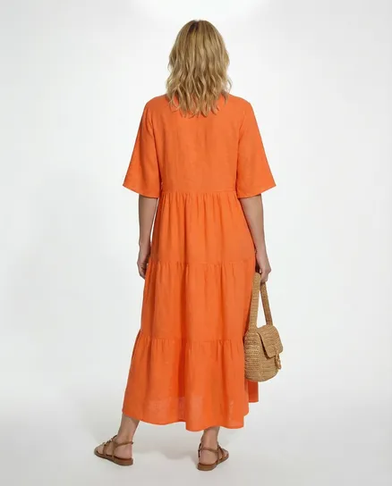 Leinenkleid V-Ausschnitt in orange von Puro Lino