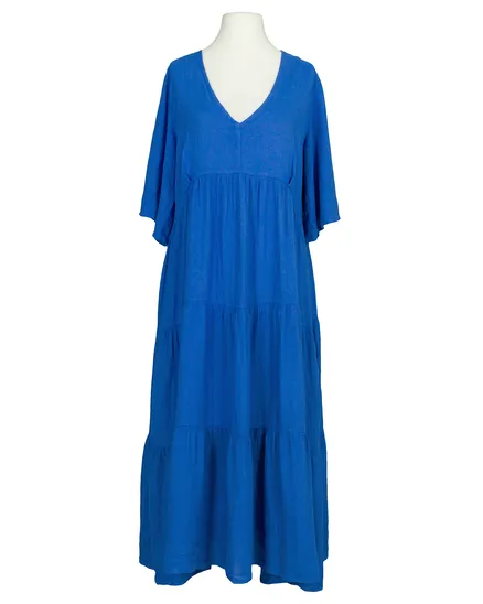 Leinenkleid V-Ausschnitt in royalblau von Puro Lino