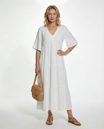 Leinenkleid V-Ausschnitt in wei� von Puro Lino